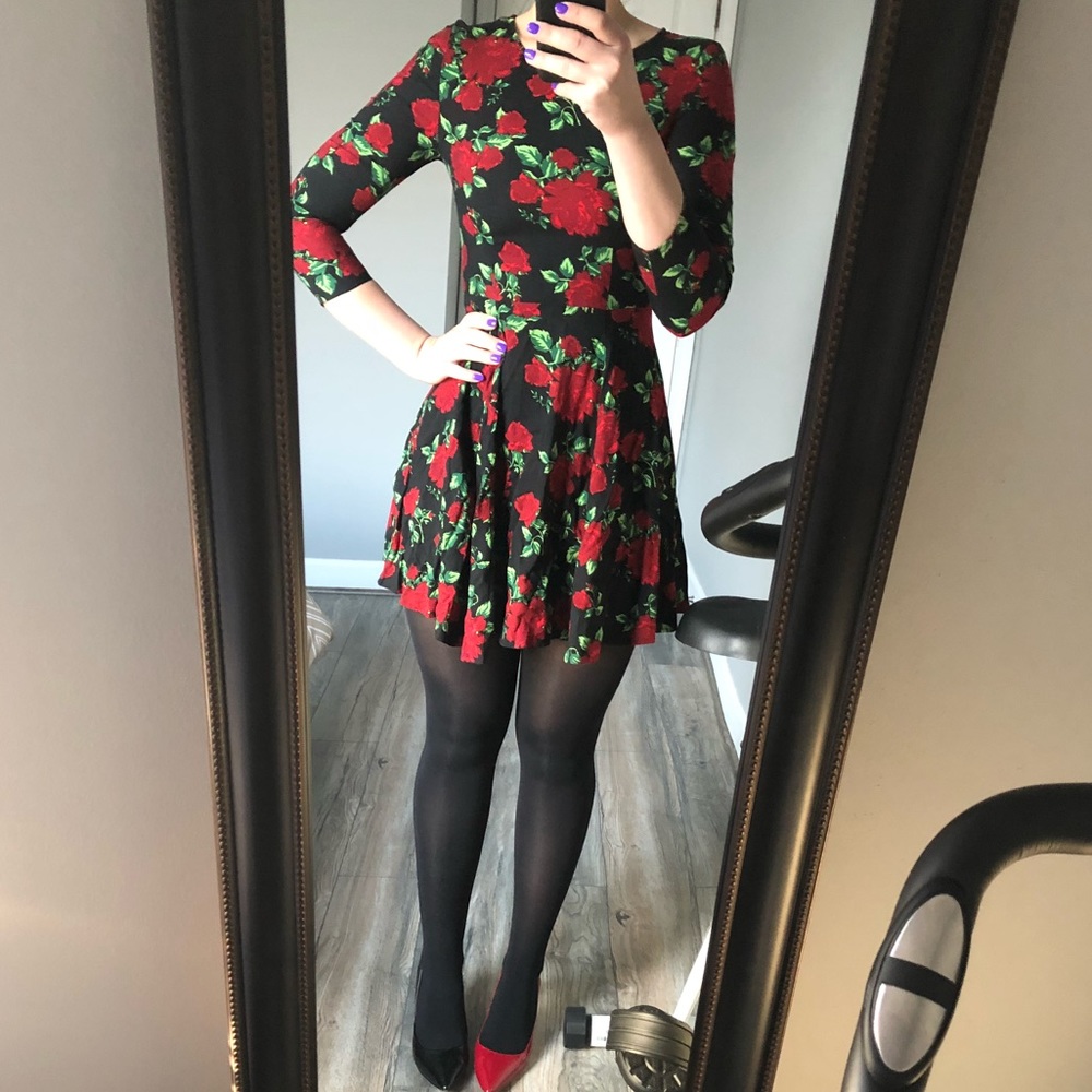 Floral red black dress